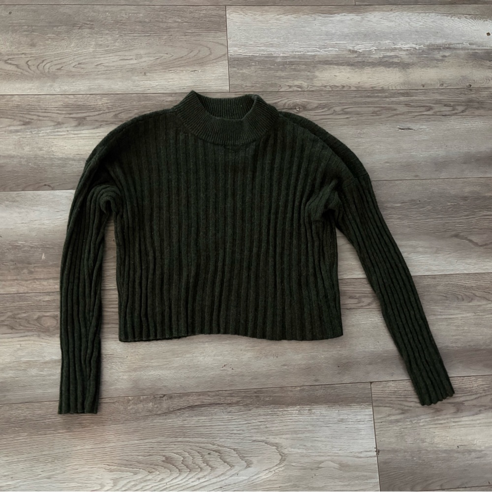 Madewell Dark Green Ribbed Turtleneck Sweater